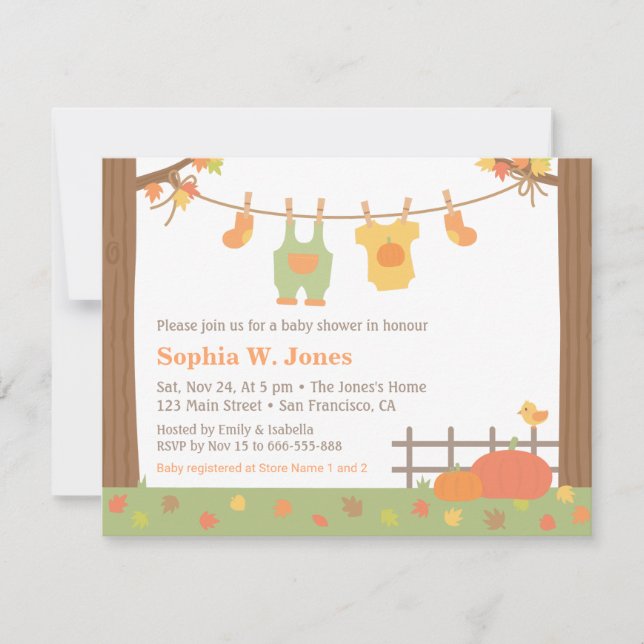 Autumn Fall Clothes Baby Shower Invitations (Front)
