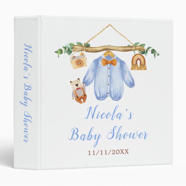 Autumn Fall Clothes Line Boy Baby Shower Album 3 Ring Binder (Front/Spine)