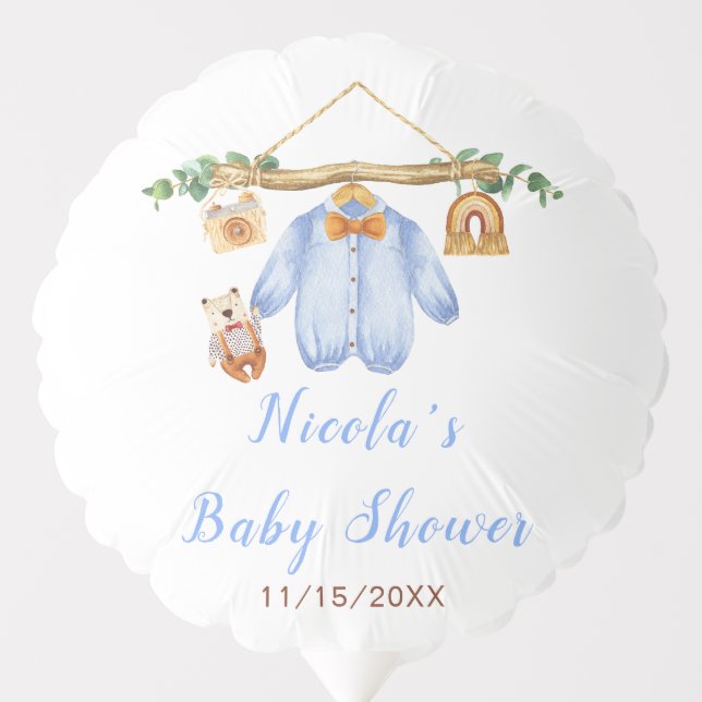 Autumn Fall Clothes Line Boy Baby Shower Balloon (Front)
