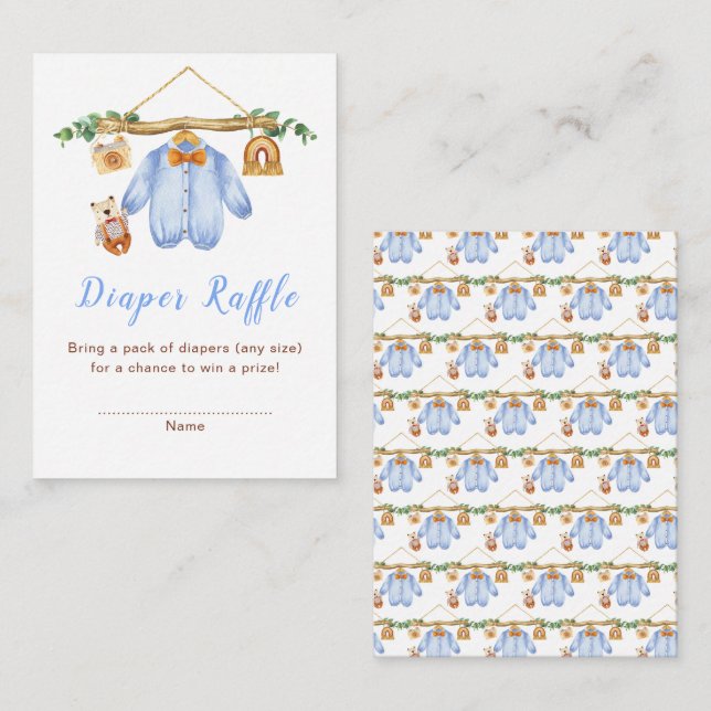 Autumn Fall Clothes Line Boy Baby Shower Enclosure Card (Front/Back)