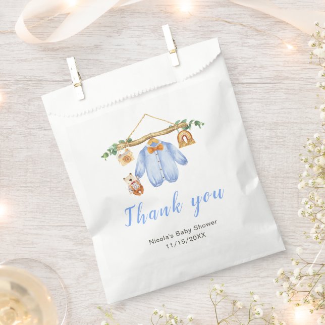 Autumn Fall Clothes Line Boy Baby Shower Favor Bag (Clipped)