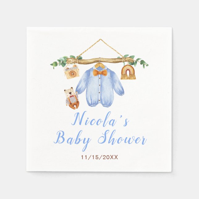 Autumn Fall Clothes Line Boy Baby Shower Napkins (Front)
