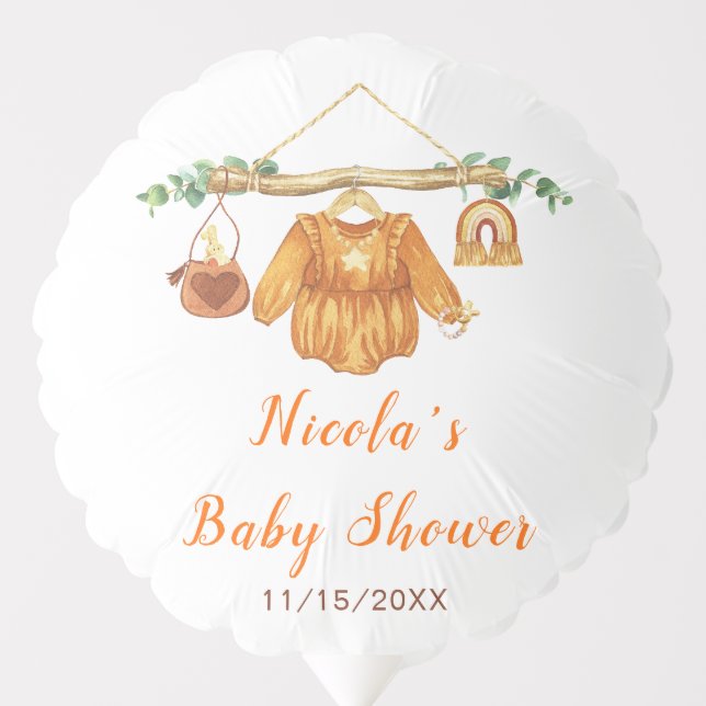 Autumn Fall Clothes Line Girl Baby Shower Balloon (Front)