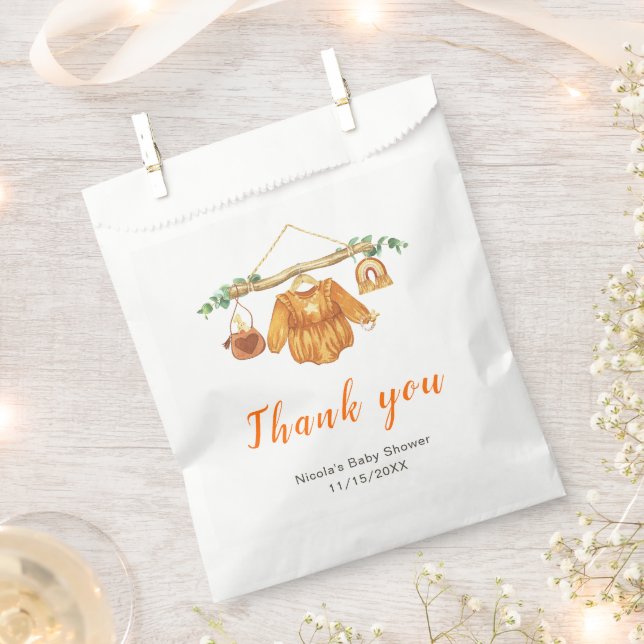 Autumn Fall Clothes Line Girl Baby Shower Favor Bag (Clipped)
