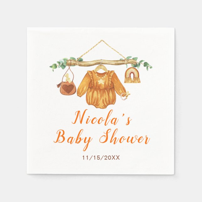 Autumn Fall Clothes Line Girl Baby Shower Napkins (Front)
