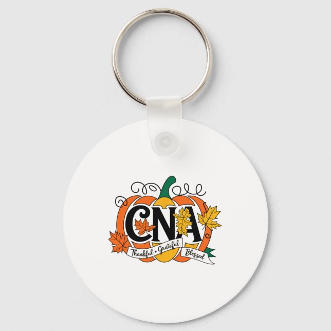 Autumn Fall Cna Thanksgiving Grateful Blessed Pump Keychain (Front)