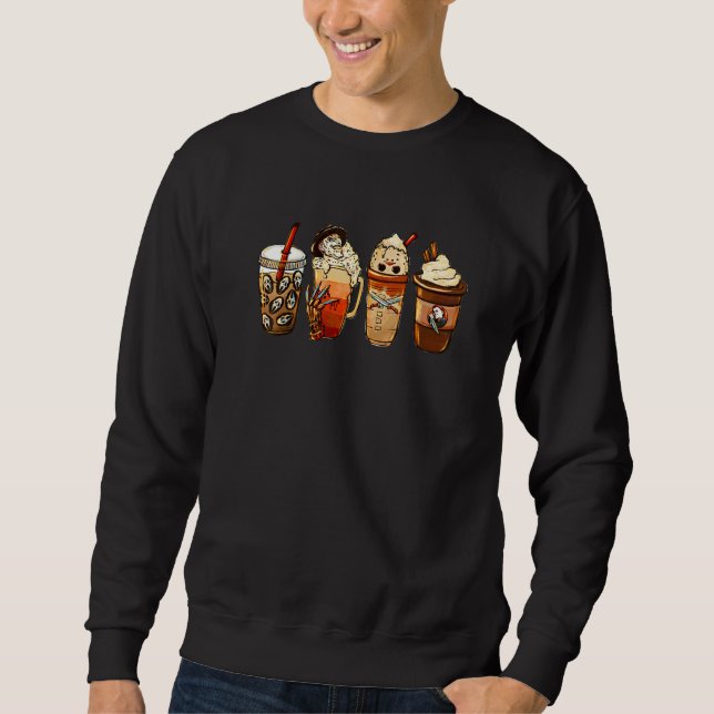 Autumn Fall Coffee Latte Cups Horrors & Ghost Hall Sweatshirt (Front)