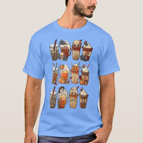 Autumn Fall Coffee Latte Cups Horrors  Ghost Hall T_Shirt