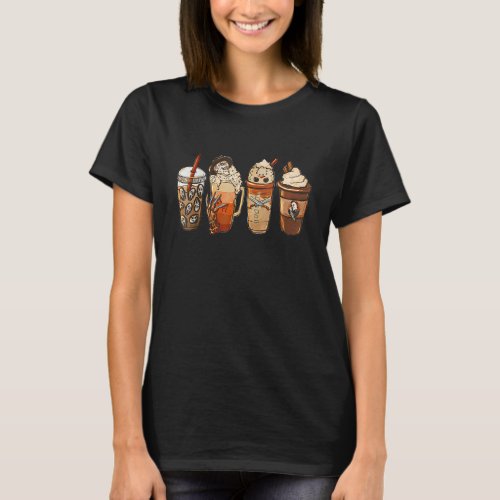 Autumn Fall Coffee Latte Cups Horrors  Ghost Hall T_Shirt