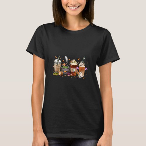 Autumn Fall Coffee Latte Cups Horrors  Ghost Hall T_Shirt