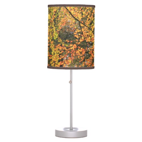 Autumn fall colored leaves foliage trees forest table lamp