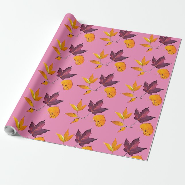 Autumn Fall Colored Leaves Wrapping Paper (Unrolled)