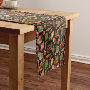 Autumn Fall Colorful Leaves 1 Chocolate Brown Long Table Runner
