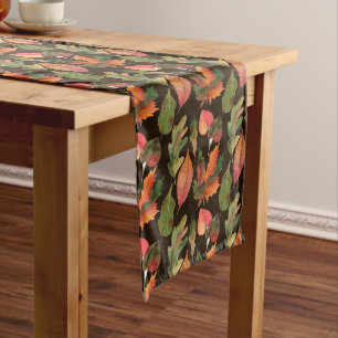 Autumn Fall Colorful Leaves 2 Chocolate Brown Long Table Runner