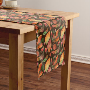 Autumn Fall Colorful Leaves 3 Chocolate Brown Long Table Runner