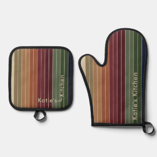 Autumn Fall Colors Striped Modern Oven Mitt & Pot Holder Set