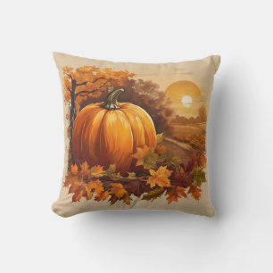 Autumn Fall Colours Pumpkin Landscape Throw Pillow