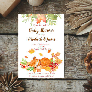 Autumn fall cute baby fox baby shower invitation
