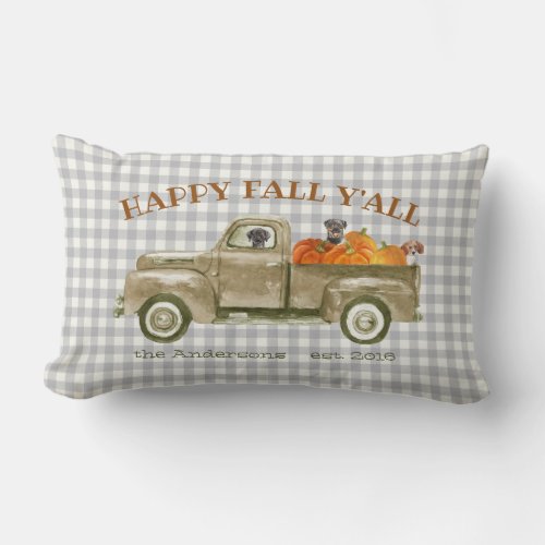 Autumn Fall Dogs and Pumpkins in Old Pickup Truck Lumbar Pillow