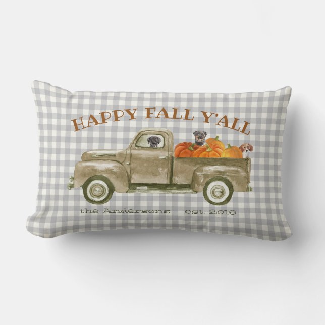 Autumn Fall Dogs and Pumpkins in Old Pickup Truck Lumbar Pillow (Front)