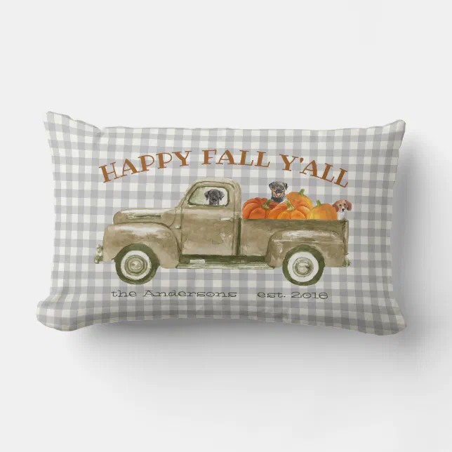 Autumn Fall Dogs And Pumpkins In Old Pickup Truck Lumbar Pillow 