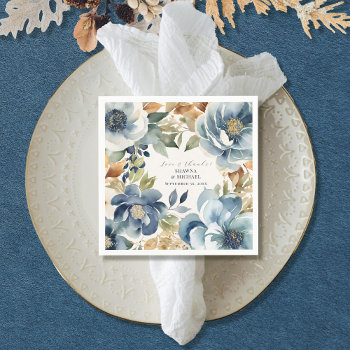 Autumn Fall Elegant Blue Floral Modern Wedding Napkins by ModernStylePaperie at Zazzle