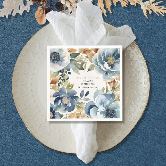 Autumn Fall Elegant Blue Floral Modern Wedding Napkins (Creator Uploaded)