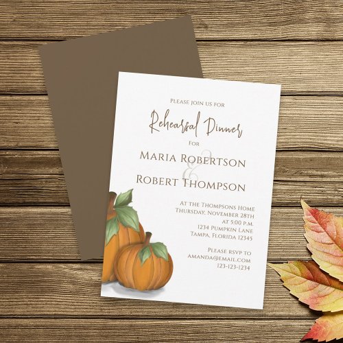 Autumn Fall Elegant Pumpkins Cute Rehearsal Dinner Invitation