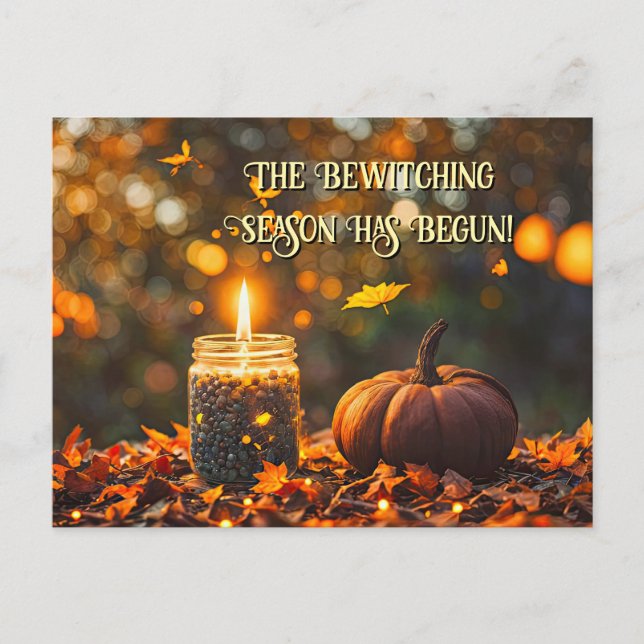 Autumn Fall Equinox Mabon Candle Pumpkin Holiday Postcard (Front)