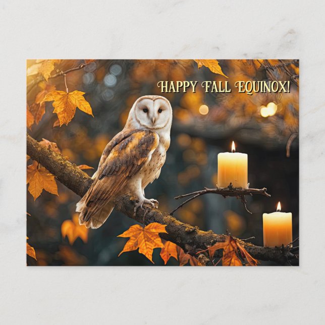 Autumn Fall Equinox Mabon Owl and Candle Holiday Postcard (Front)