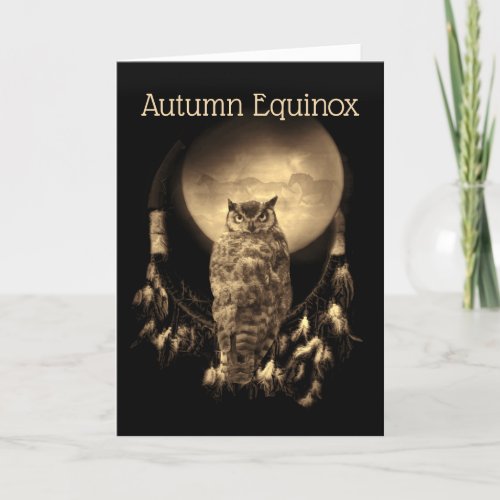 Autumn Fall Equinox Owl Moon Horses Dreamcatcher Card