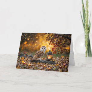 Autumn Fall Equinox with Owl Candles Foliage Card