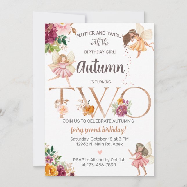 Autumn fall fairy girl  second birthday invite. invitation (Front)