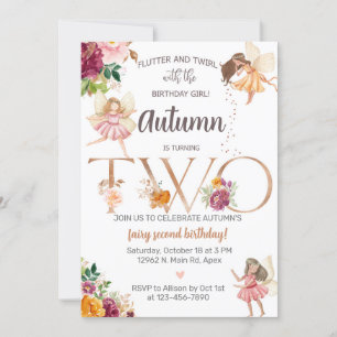 Autumn fall fairy girl second birthday invite. invitation