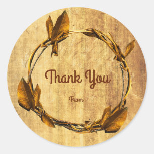 Autumn Fall Faux Gold Leaf & Stick Wreath Favor Classic Round Sticker