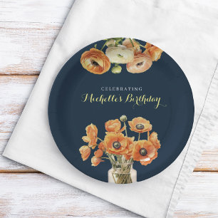 Autumn Fall Fete Orange Flowers Birthday Party Paper Plates