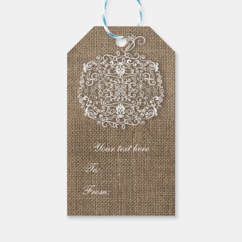 Autumn Fall Filigree Pumpkin  Burlap Favor Gift Tags