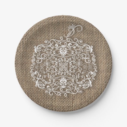 Autumn Fall Filigree Pumpkin  Burlap Party Paper Plates