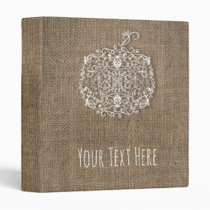 Autumn Fall Filigree Pumpkin & Burlap Rustic 3 Ring Binder
