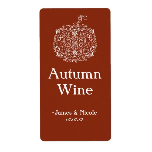 Autumn Fall Filigree Pumpkin Elegant Wine Labels
