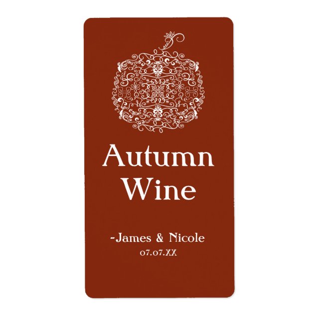Autumn Fall Filigree Pumpkin Elegant Wine Labels (Front)