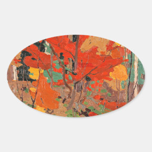 Autumn-Fall, fine art by Tom Thomson, Oval Sticker