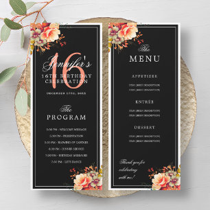 Autumn Fall Floral 16th Birthday Program Menu Blac