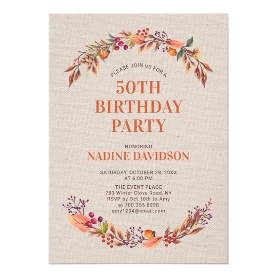 Autumn/Fall Floral 50th Birthday Party Invitation | Zazzle.com