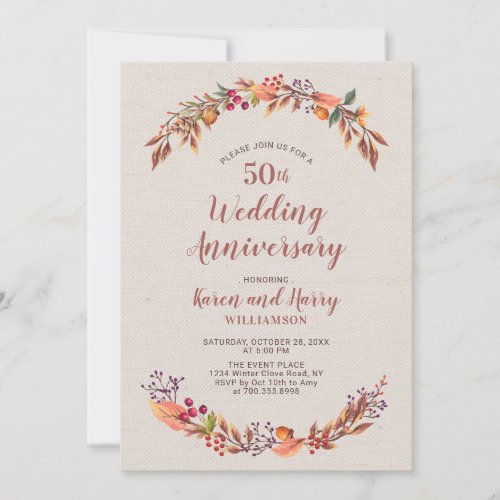 AutumnFall Floral 50th Wedding Anniversary Invite