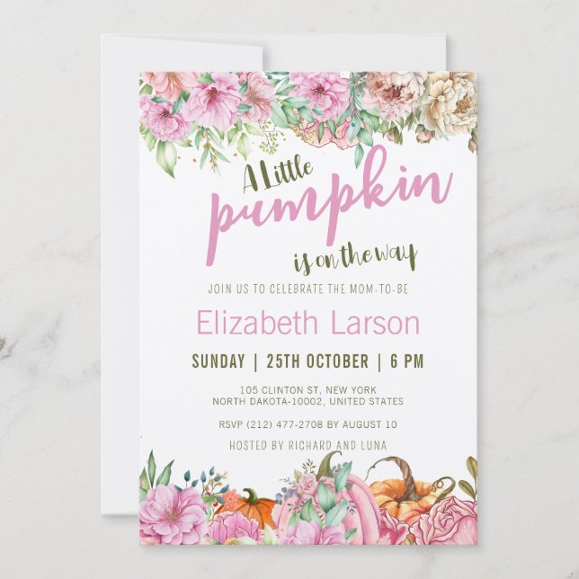 Autumn Fall Floral A Little Pumpkin Baby Shower Invitation (Front)