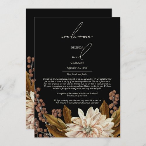 Autumn Fall Floral Black Wedding Itinerary Program