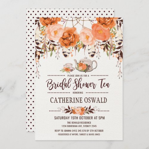 Autumn Fall Floral Boho Bridal Tea Party Invite