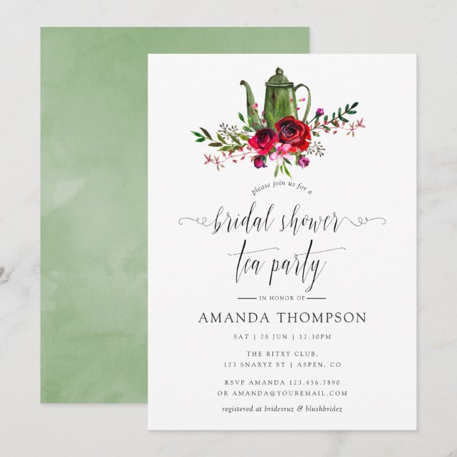 Autumn - Fall Floral Bridal Shower Tea Party Invitation (Front/Back)