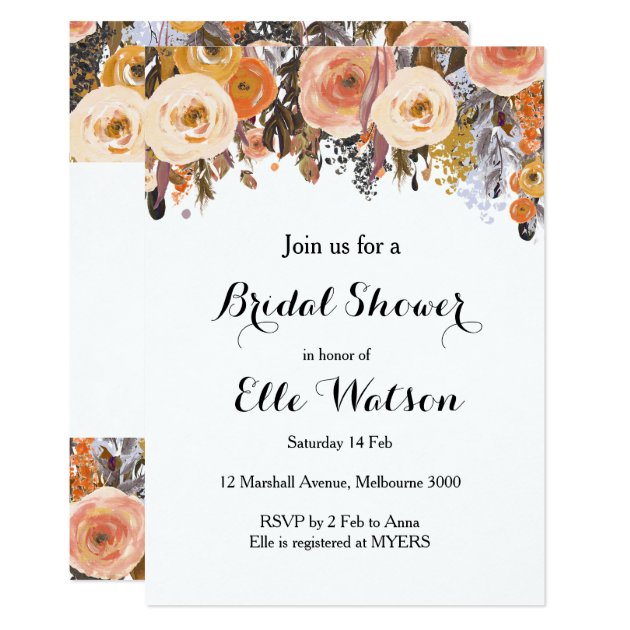 Autumn Fall Floral Chic Bridal Shower Invitation